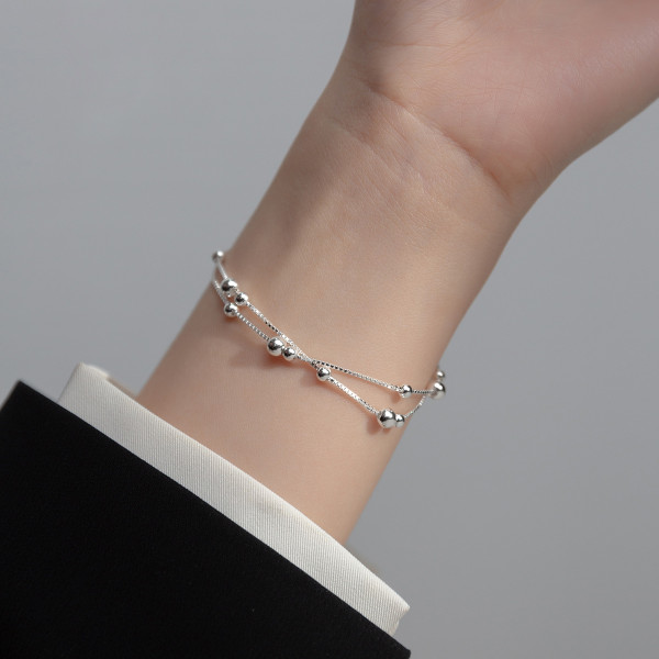 A36068 s925 sterling silver big bead doublelayer charm bracelet