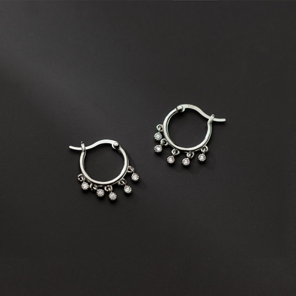 A42771 s925 silver sweet rhinestone elegant fringe simple earrings