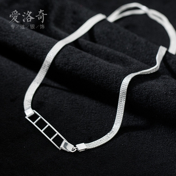 A32435 s925 sterling silver chic wide boxchain short necklace