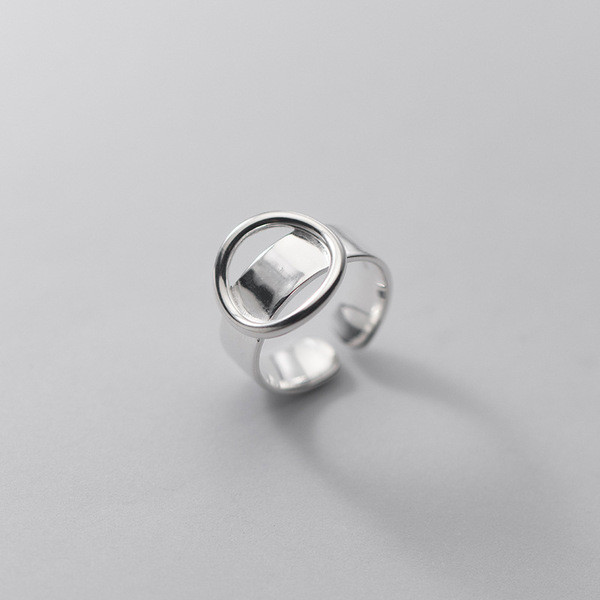 A34411 s925 sterling silver circle wide adjustable chic geometri ring