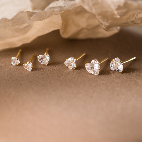 A45111 s925 sterling silver sweet dainty rhinestone heart stud earrings