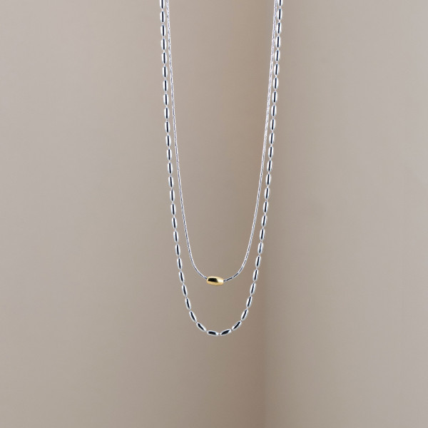 A44922 s925 sterling silver simple gold beaded necklace