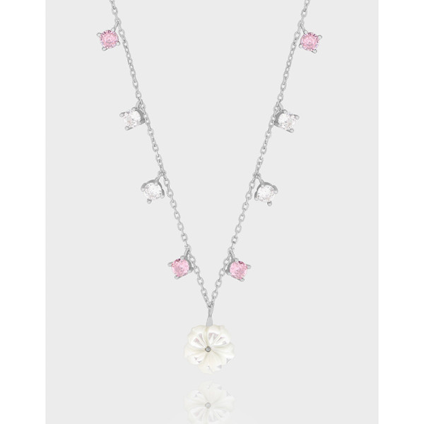 A41144 natural shell flower cubic zirconia sterling silver s925 necklace