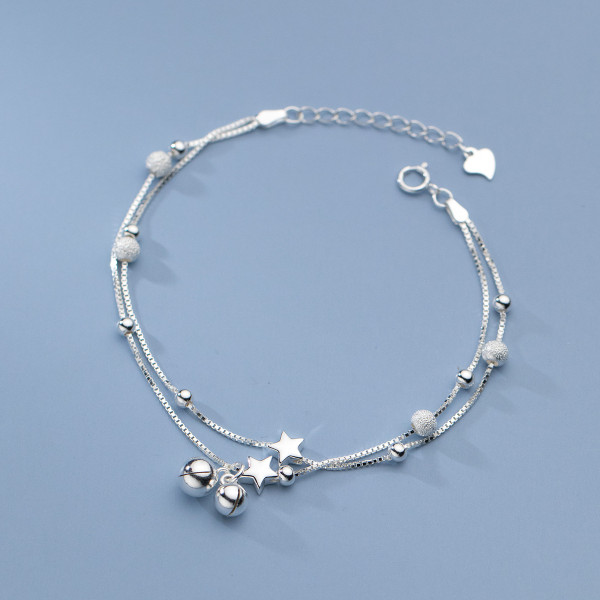 A37872 s925 sterling silver double doublelayer layered ball stars charm design bracelet