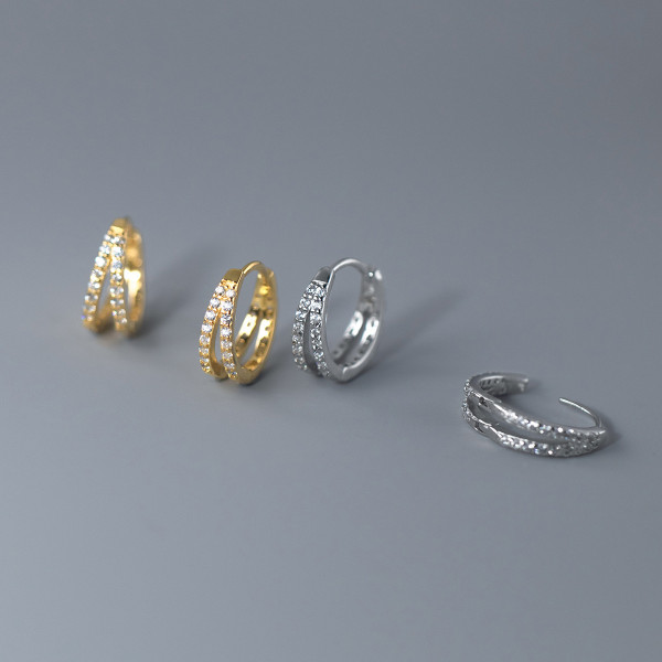 A42698 s925 silver double layer rhinestone cute simple unique elegant earrings