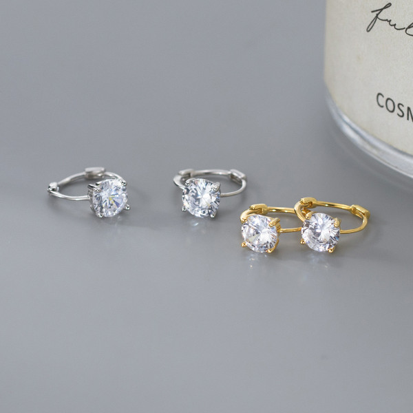 A46270 s925 sterling silver simple elegant classic rhinestone ear buckle