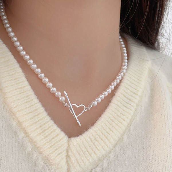 A41006 sterling silver crystal pearl accessory simple choker necklace