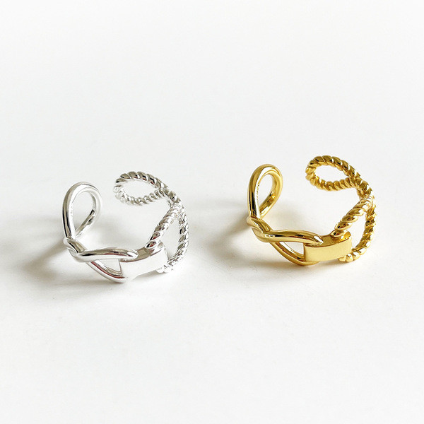 A32678 925 sterling silver simple braided twist red adjustable ring