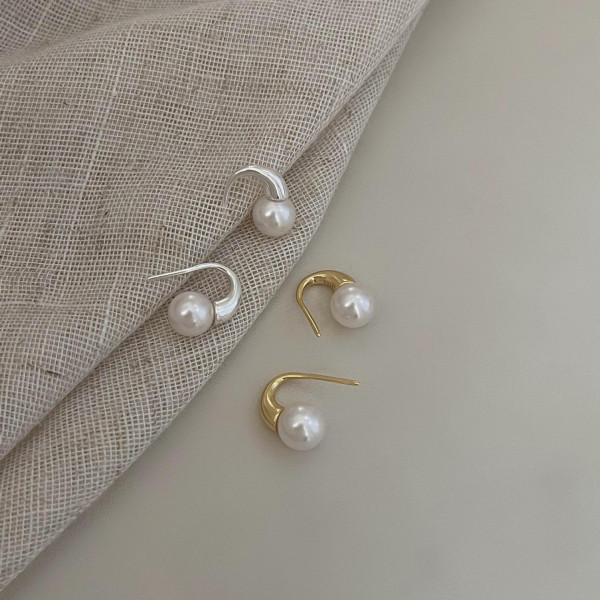 A41686 sterling silver pearl stud earrings simple elegant earrings