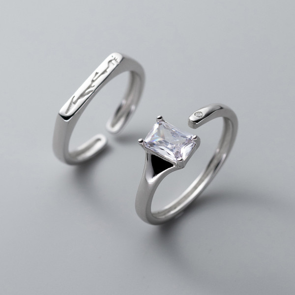 A42485 s925 sterling silver square rhinestone flower elegant adjustable ring