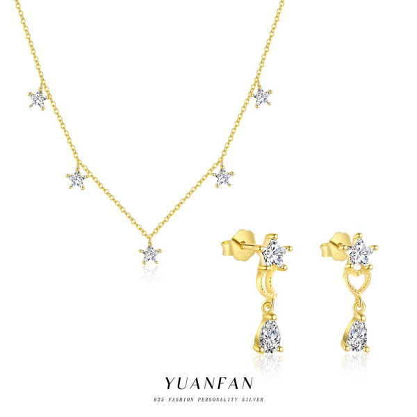 A45262 s925 sterling silver stars moon cubic zirconia stud fashion earrings