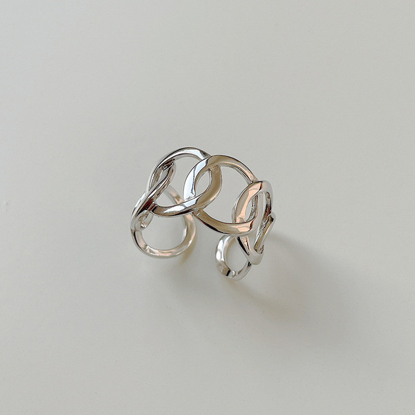 A32612 s925 sterling silver geometric circle unique adjustable silver ring