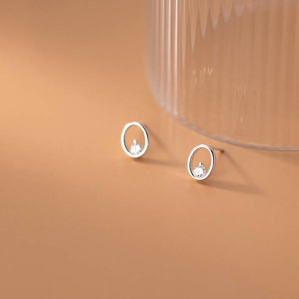 A33836 s925 sterling silver simple oval geometric rhinestone earrings