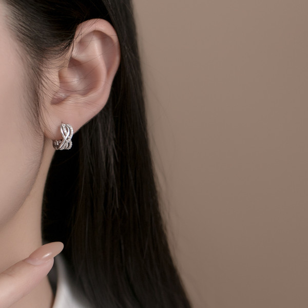 A39656 s925 sterling silver multilayer layered bar rhinestone elegant earrings
