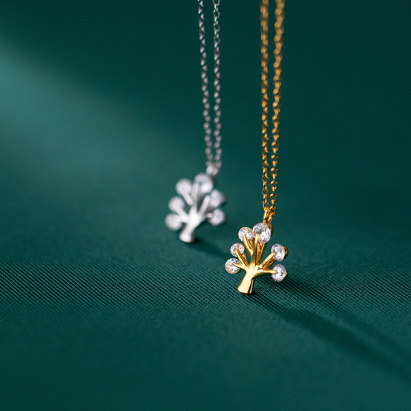 A36890 s925 sterling silver simple rhinestone tree necklace