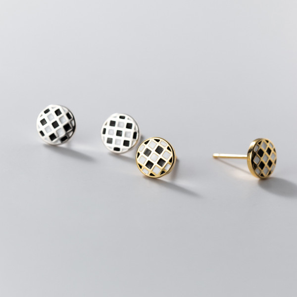 A36615 s925 sterling silver circle black white square fashion simple earrings