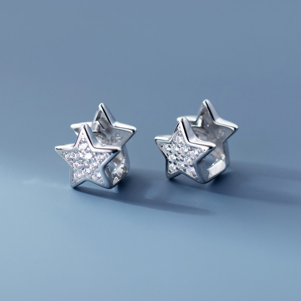 A39159 s925 sterling silver dainty rhinestone stars sweet earrings