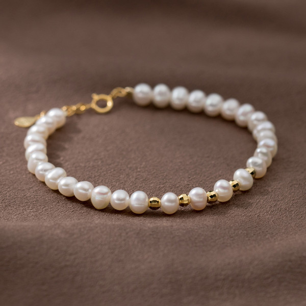 A40213 s925 sterling silver gold pearl vintage design elegant necklace