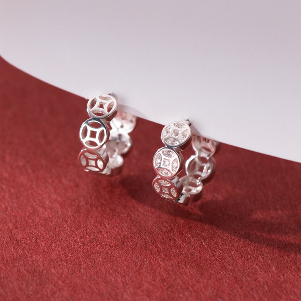A38156 s925 sterling silver circle rhinestone copper simple elegant earrings