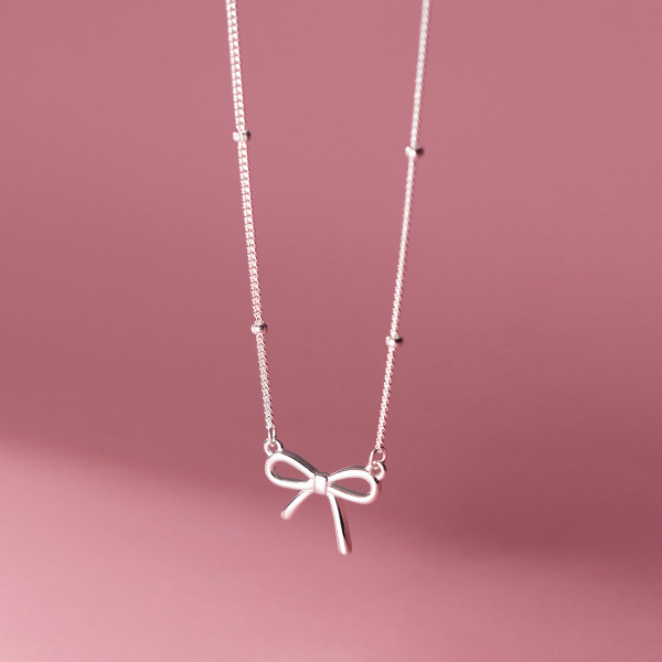 A36750 s925 sterling silver bow short necklace