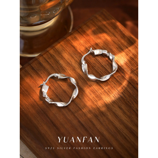 A40553 s925 sterling silver simple weave hoop earrings