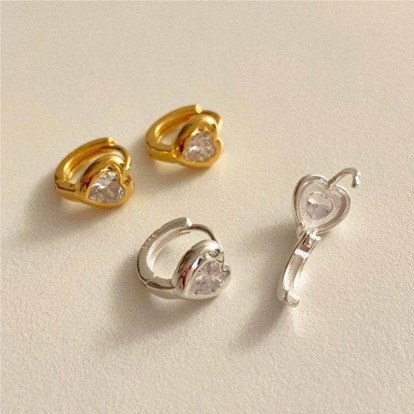 A37782 sterling silver cubic zirconia heart simple fashion stud earrings earrings