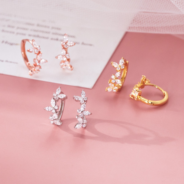 A46260 s925 sterling silver sweet rhinestone butterfly ear buckle