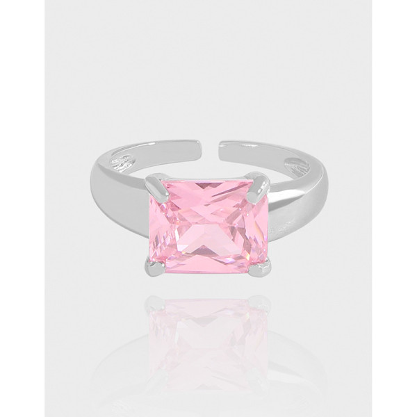 A43275 design simple pink cubic zirconia square sterling silver s925 ring