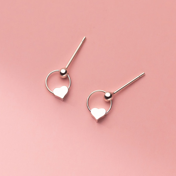 A35461 s925 sterling silver cute circle heart earrings