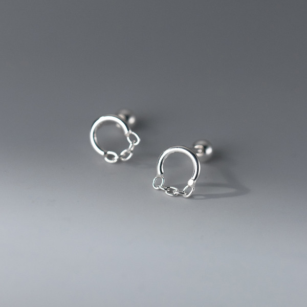 A38079 s925 sterling silver chain bar stud design earrings