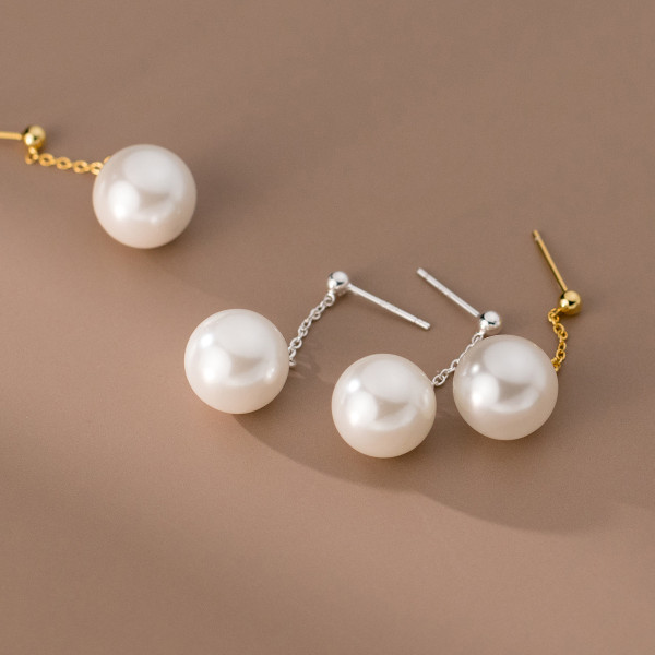 A41356 s925 sterling silver simple artificial pearl sweet earrings