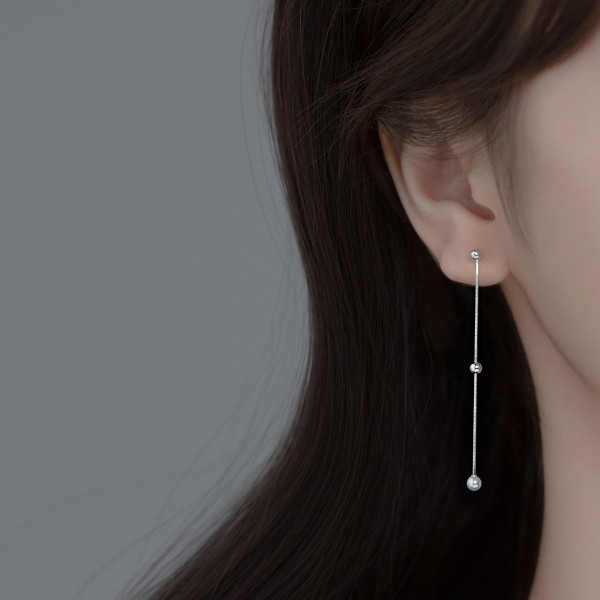 A35542 s925 sterling silver simple chain pearl long dangle earring earrings