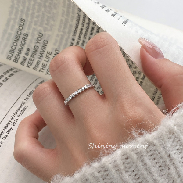 A43179 s925 sterling silver rhinestone elegant sweet weave ring
