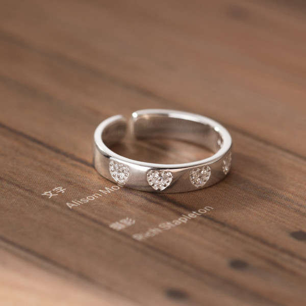 A37947 s925 sterling silver rhinestone heart sweet elegant design ring