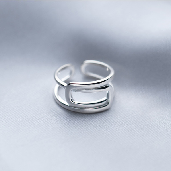 A36304 s925 sterling silver double bar fashion simple chic adjustable ring