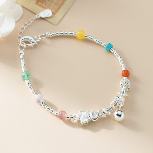A45706 silver colorful strawberry butterfly flower charm bracelet