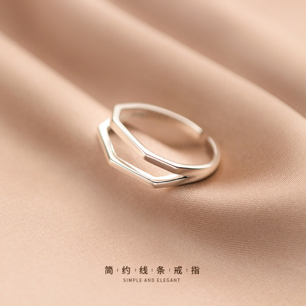 A36143 s925 sterling silver trendy doublelayer bar adjustable ring