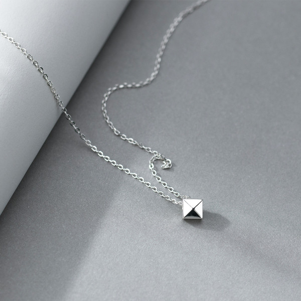 A46087 s925 silver dainty simple unique rhombic square necklace