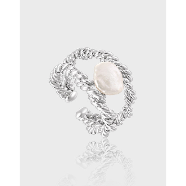 A40301 layered twist rope pearl s925 sterling silver ring