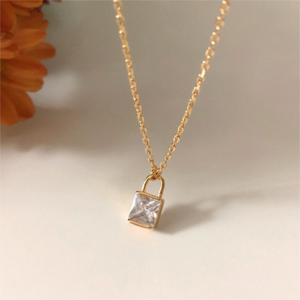 A38822 sterling silver square simple necklace