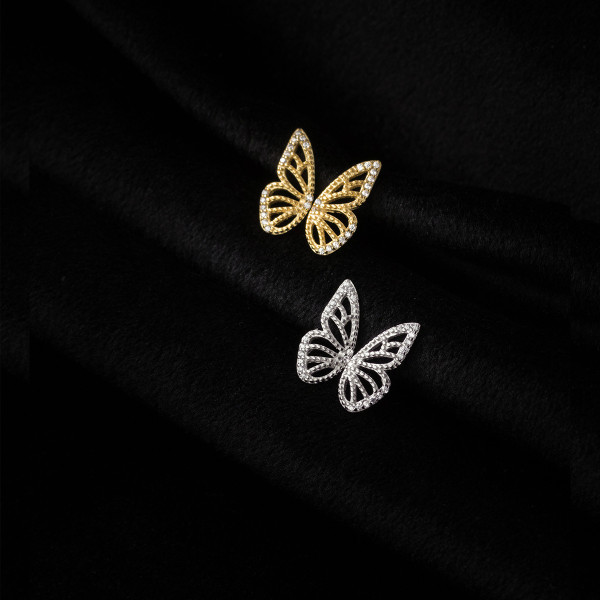 A37343 s925 sterling silver stud hollowed rhinestone butterfly earrings extra elegant earrings