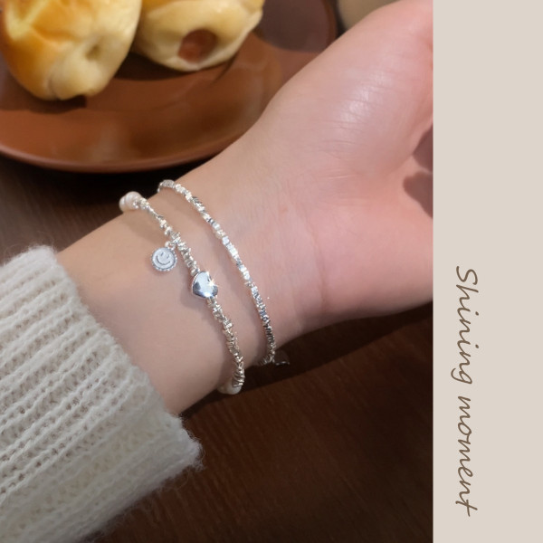 A39665 s925 silver pearl heart smilingface charm heartshape trendy bracelet