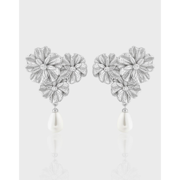A40038 unique elegant rhinestone pearl pendant s925 sterling silver stud earrings