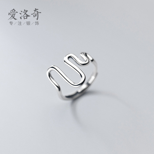 A32093 s925 sterling silver weave irregular adjustable chic ring