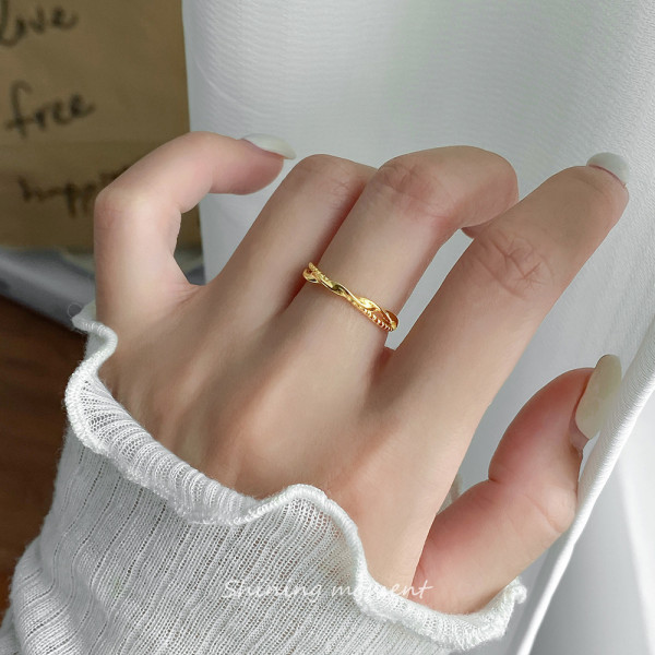 A46242 s925 sterling silver simple weave twist ring