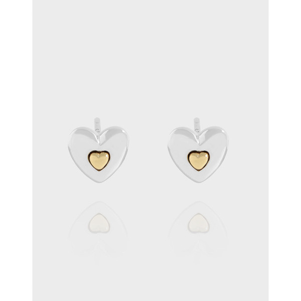 A40074 design gold double heart stud sterling silver s925 earrings