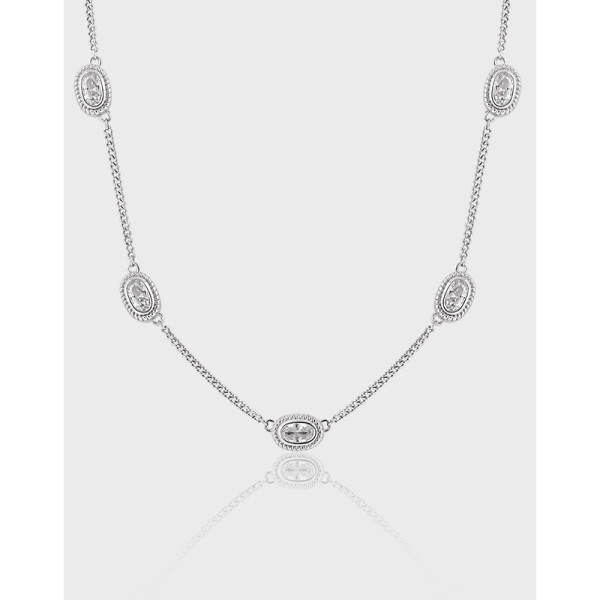 A40294 geometric oval rhinestone s925 sterling silver necklace