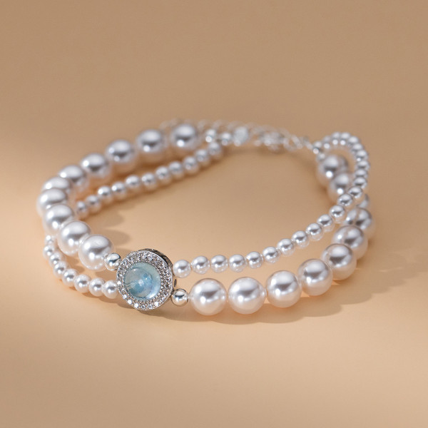 A41501 s925 sterling silver rhinestone doublelayer charm bracelet