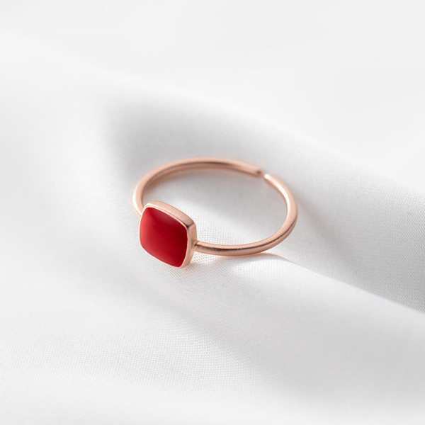 A32175 s925 sterling silver red square adjustable sweet ring