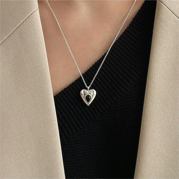 A41691 sterling silver heart simple elegant necklace